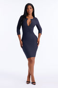 Charise Pinstripe Zipper Front Midi Dress - Navy
