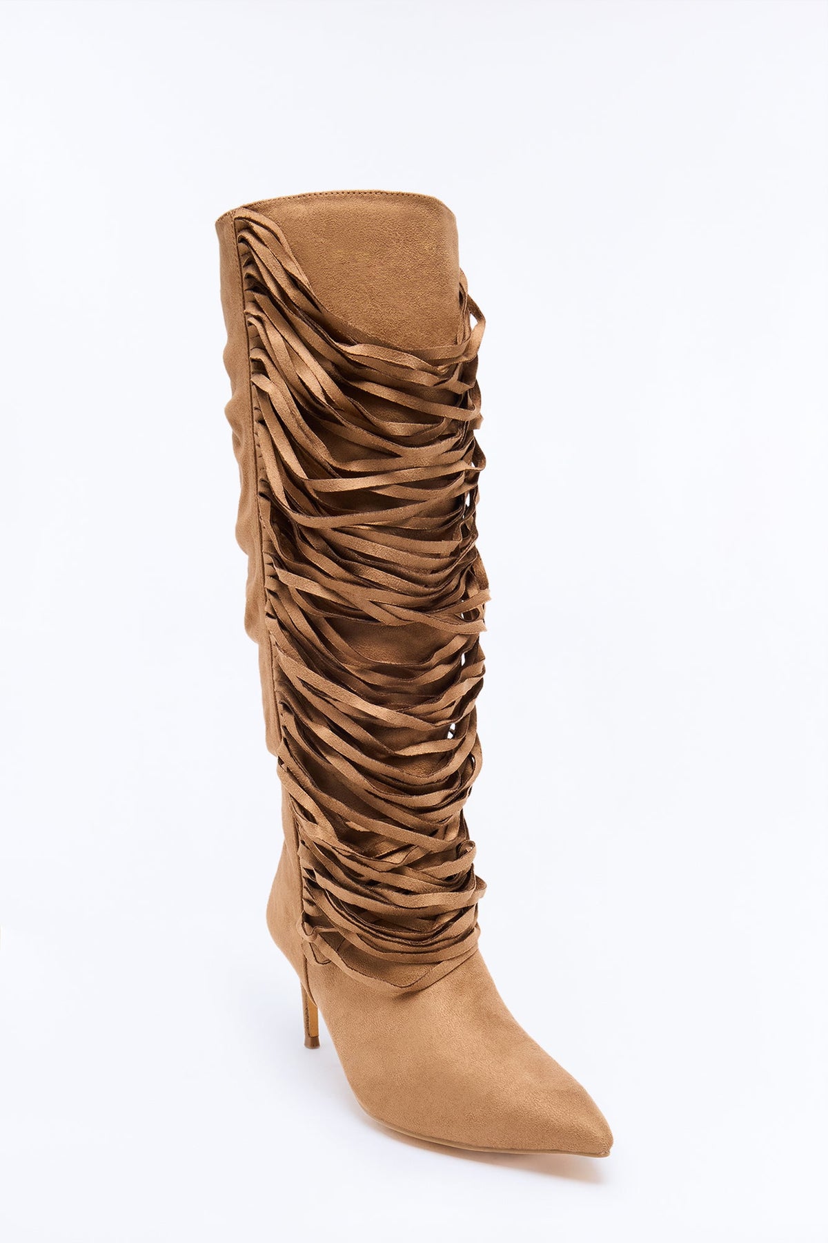 Drape Around Heeled Boots - Taupe