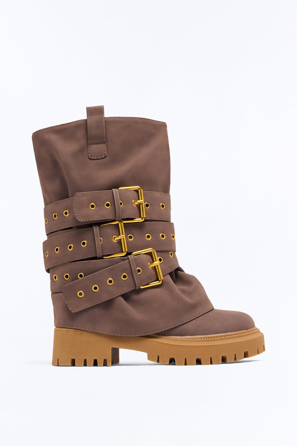 Rave Buckle Overlay Boots - Chocolate
