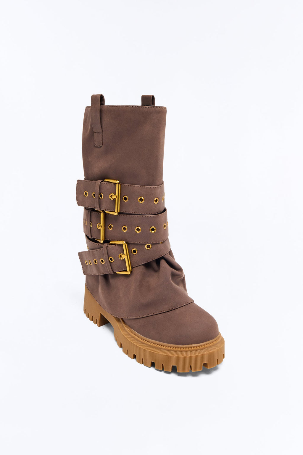 Rave Buckle Overlay Boots - Chocolate