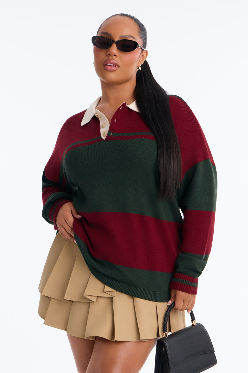 Down The Line Striped Polo Sweater - Burgundy/combo