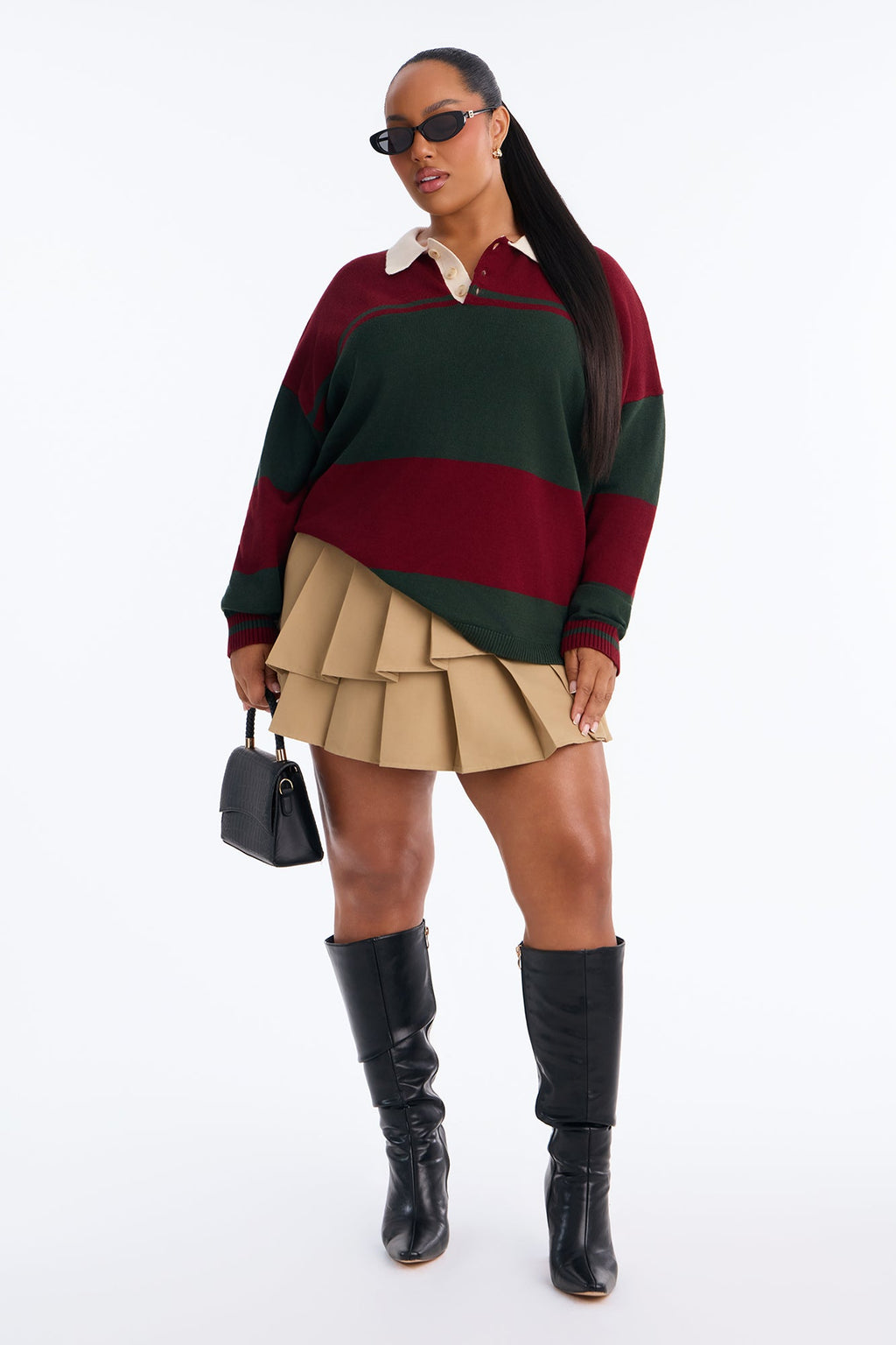 Down The Line Striped Polo Sweater - Burgundy/combo