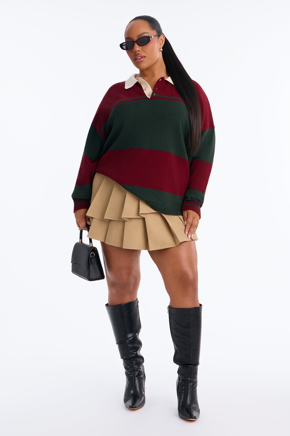 Down The Line Striped Polo Sweater - Burgundy/combo