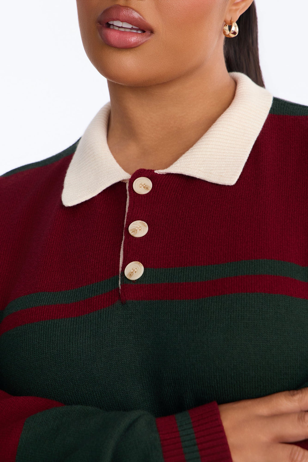 Down The Line Striped Polo Sweater - Burgundy/combo