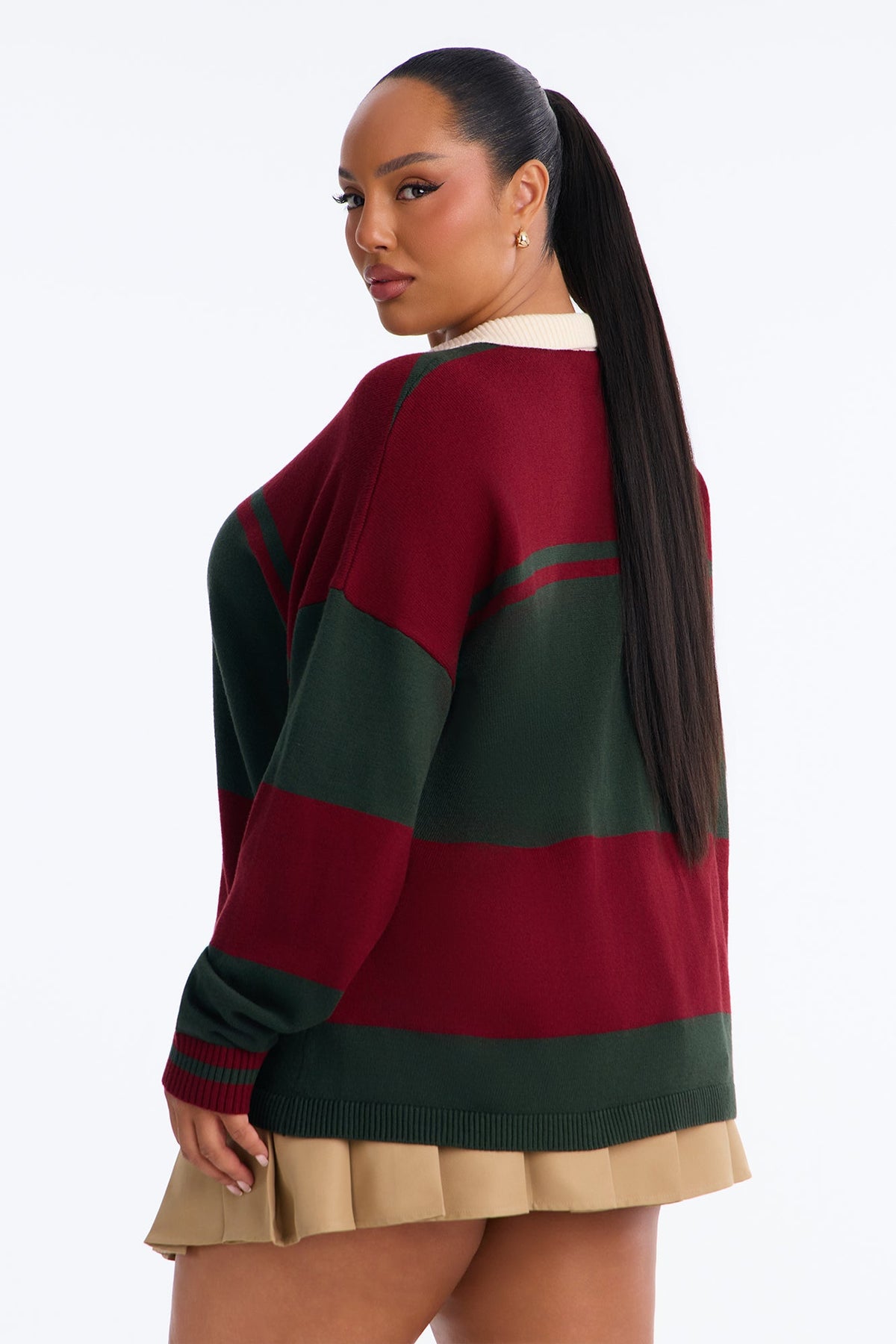 Down The Line Striped Polo Sweater - Burgundy/combo