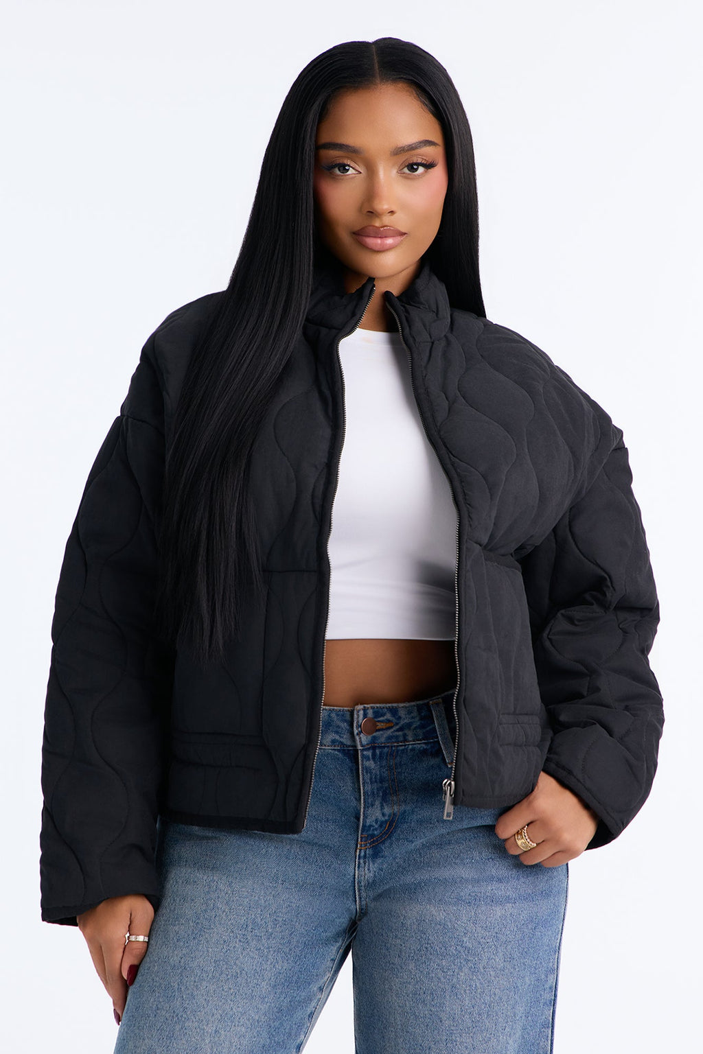 Basically Essential Zip Up Puffer Jacket - Black
