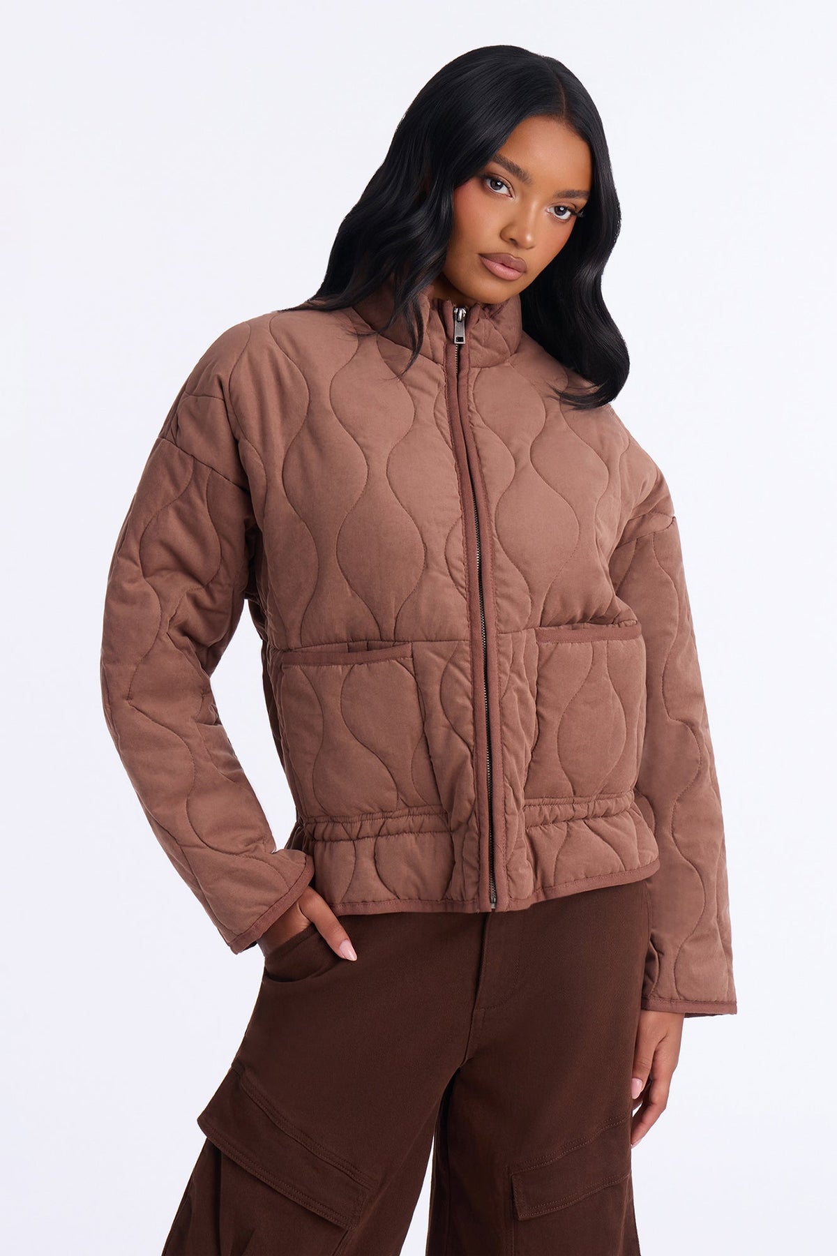 Basically Essential Zip Up Puffer Jacket - Chestnut