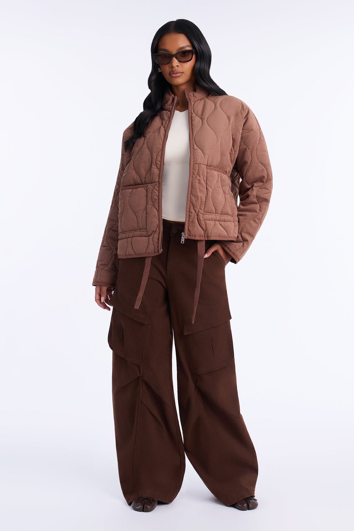 Basically Essential Zip Up Puffer Jacket - Chestnut
