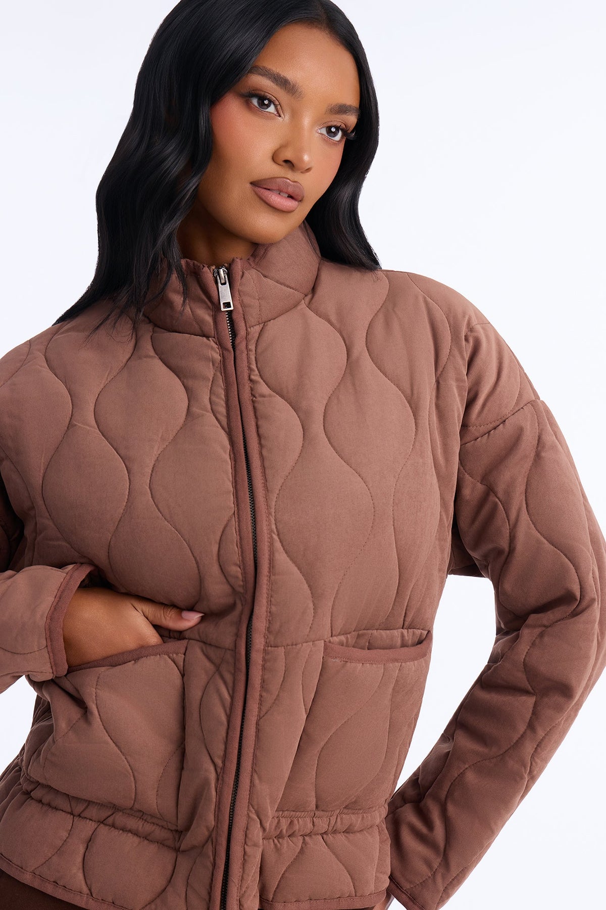 Basically Essential Zip Up Puffer Jacket - Chestnut