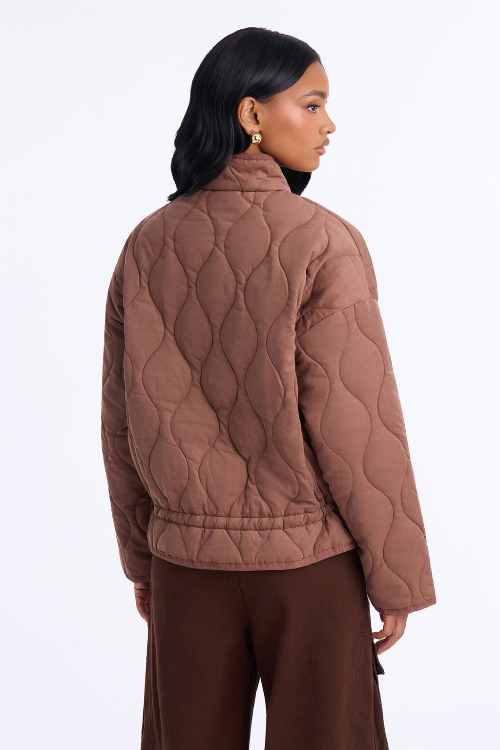 Basically Essential Zip Up Puffer Jacket - Chestnut