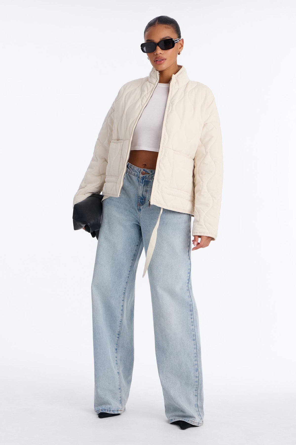 Basically Essential Zip Up Puffer Jacket - Cream