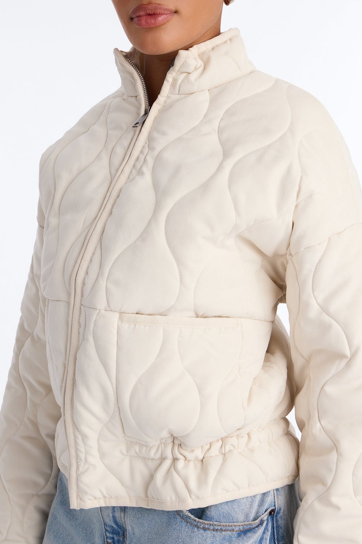 Basically Essential Zip Up Puffer Jacket - Cream