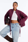 Basically Essential Zip Up Puffer Jacket - DarkRed
