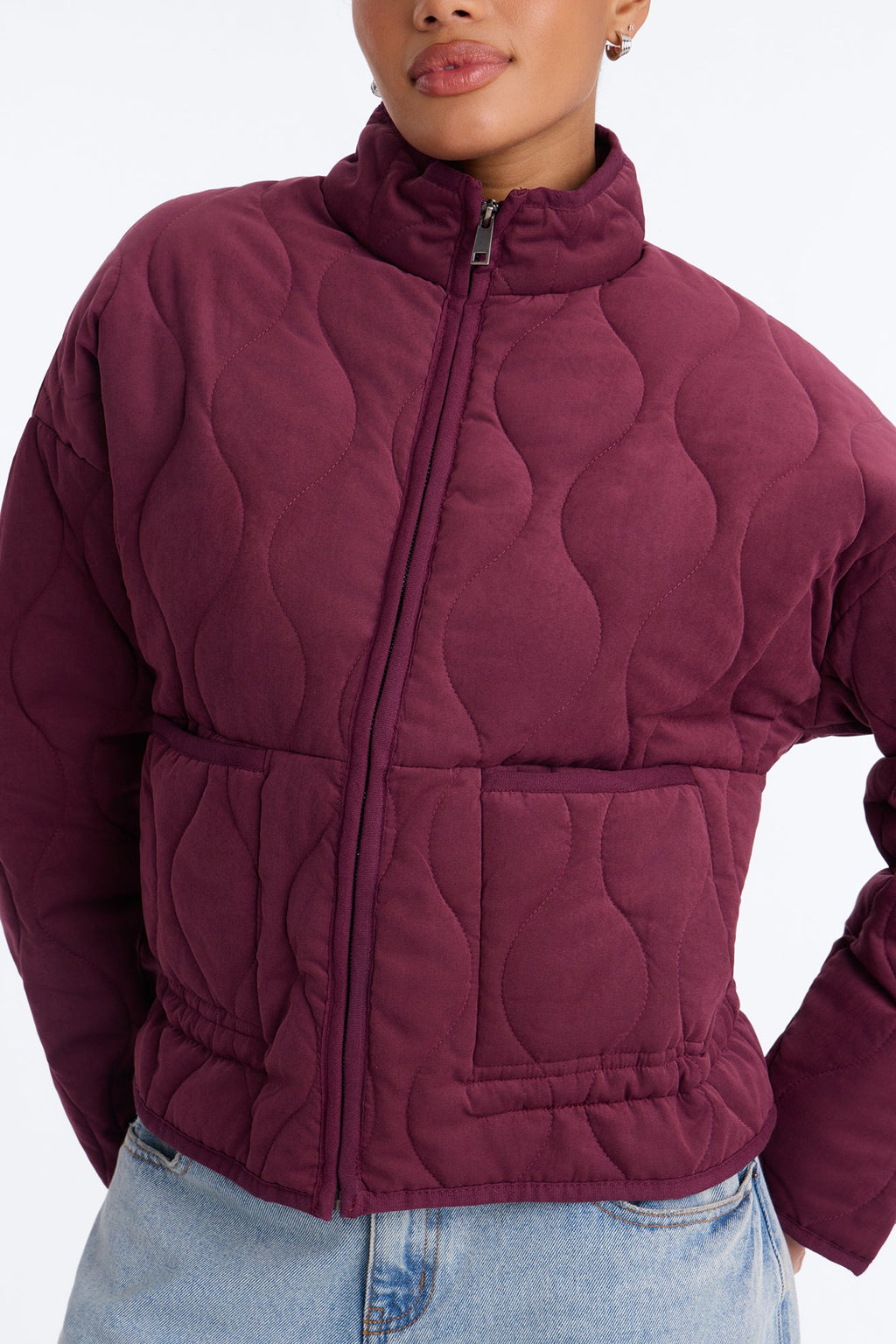 Basically Essential Zip Up Puffer Jacket - DarkRed