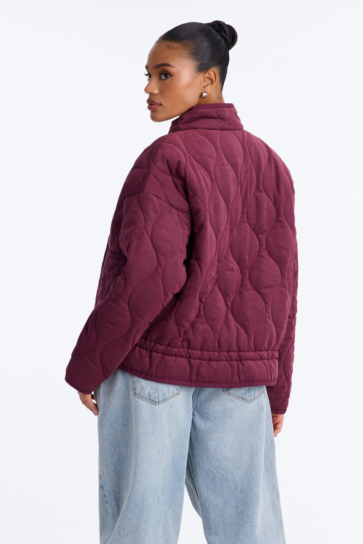 Basically Essential Zip Up Puffer Jacket - DarkRed