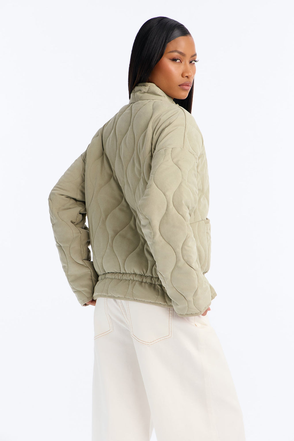 Basically Essential Zip Up Puffer Jacket - Sage