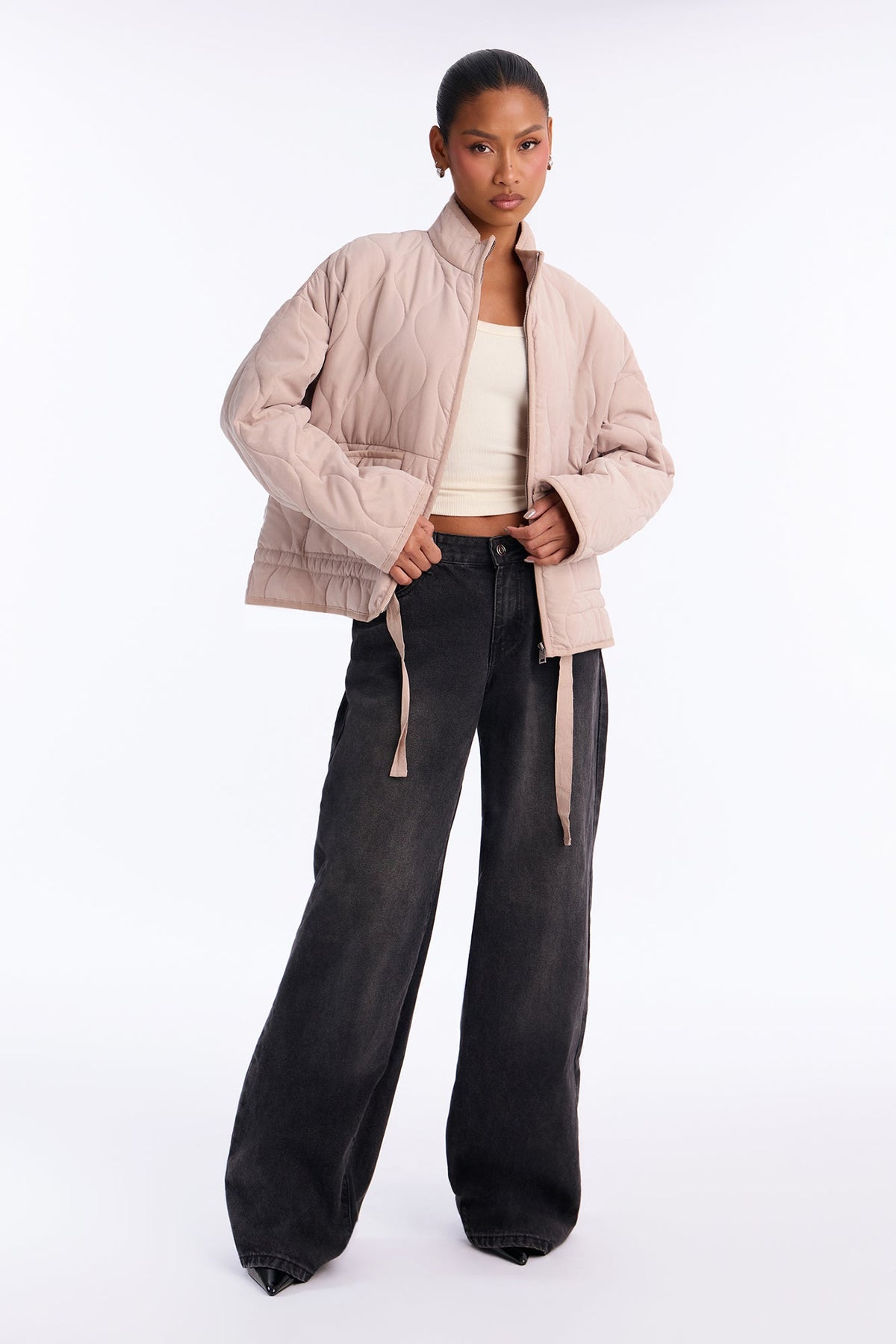 Basically Essential Zip Up Puffer Jacket - Taupe