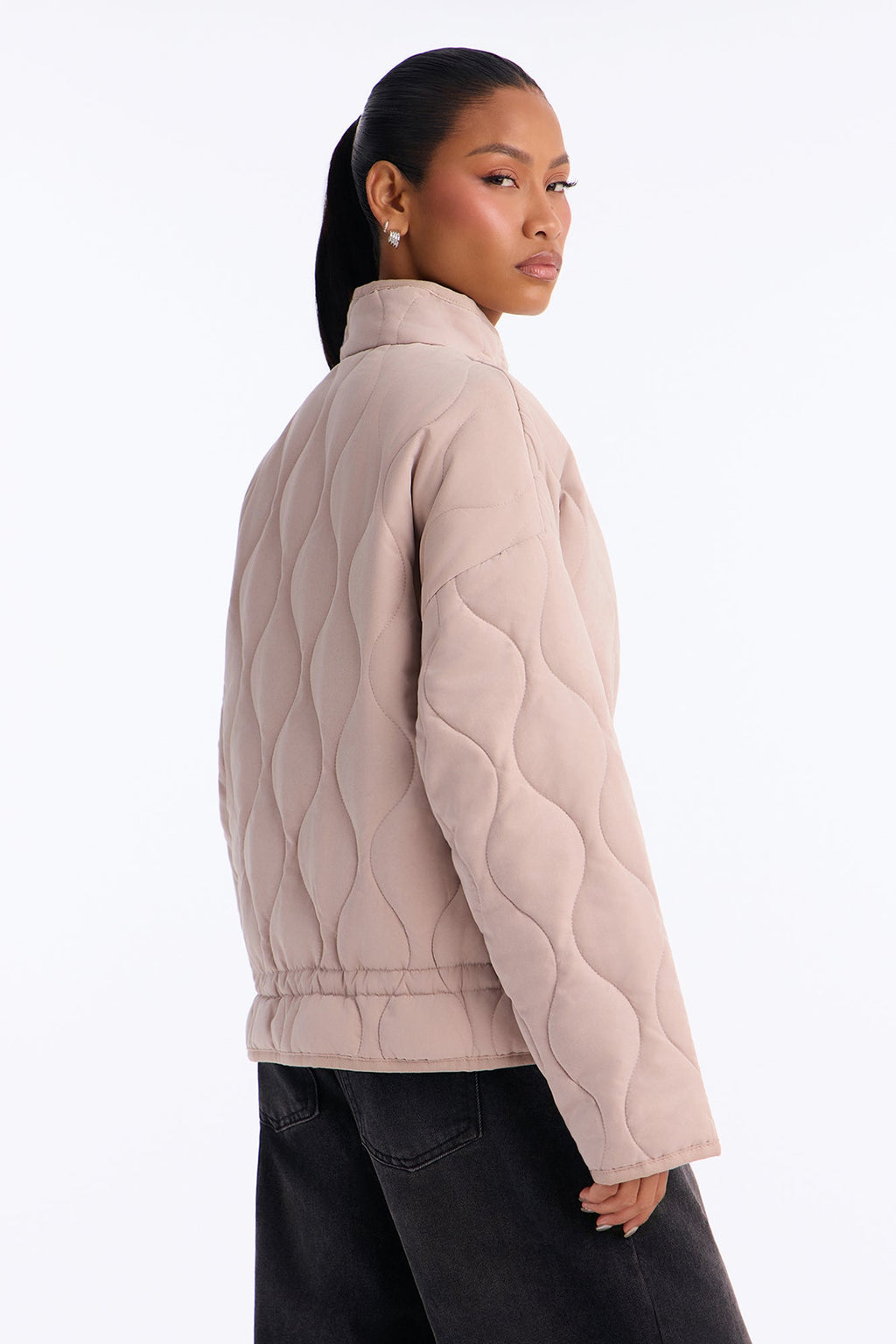 Basically Essential Zip Up Puffer Jacket - Taupe