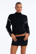 Blissful Contrast Mock Neck Pullover Sweater - Black/White