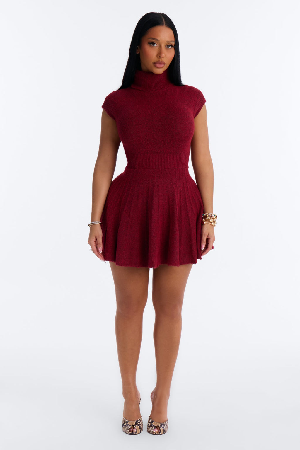 Hazel Turtle Neck Sweater Mini Dress - Burgundy