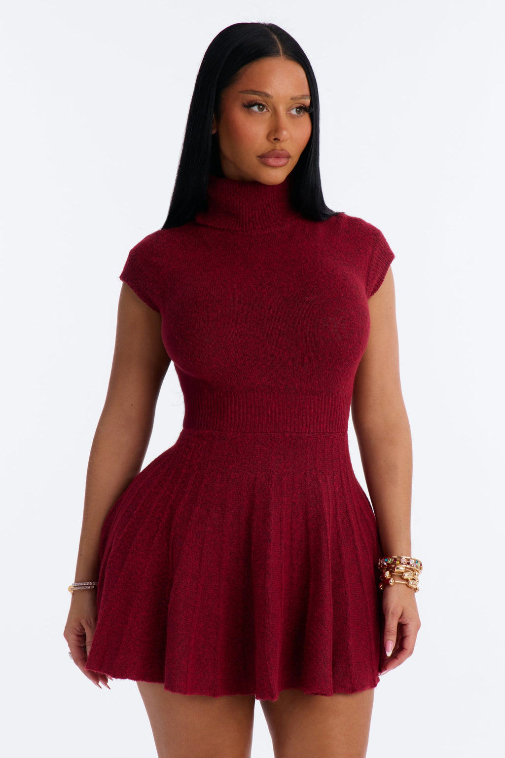 Hazel Turtle Neck Sweater Mini Dress - Burgundy