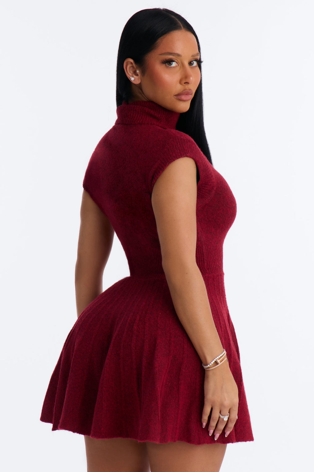 Hazel Turtle Neck Sweater Mini Dress - Burgundy