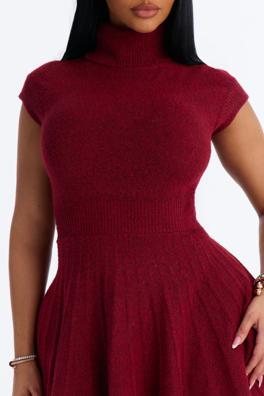 Hazel Turtle Neck Sweater Mini Dress - Burgundy