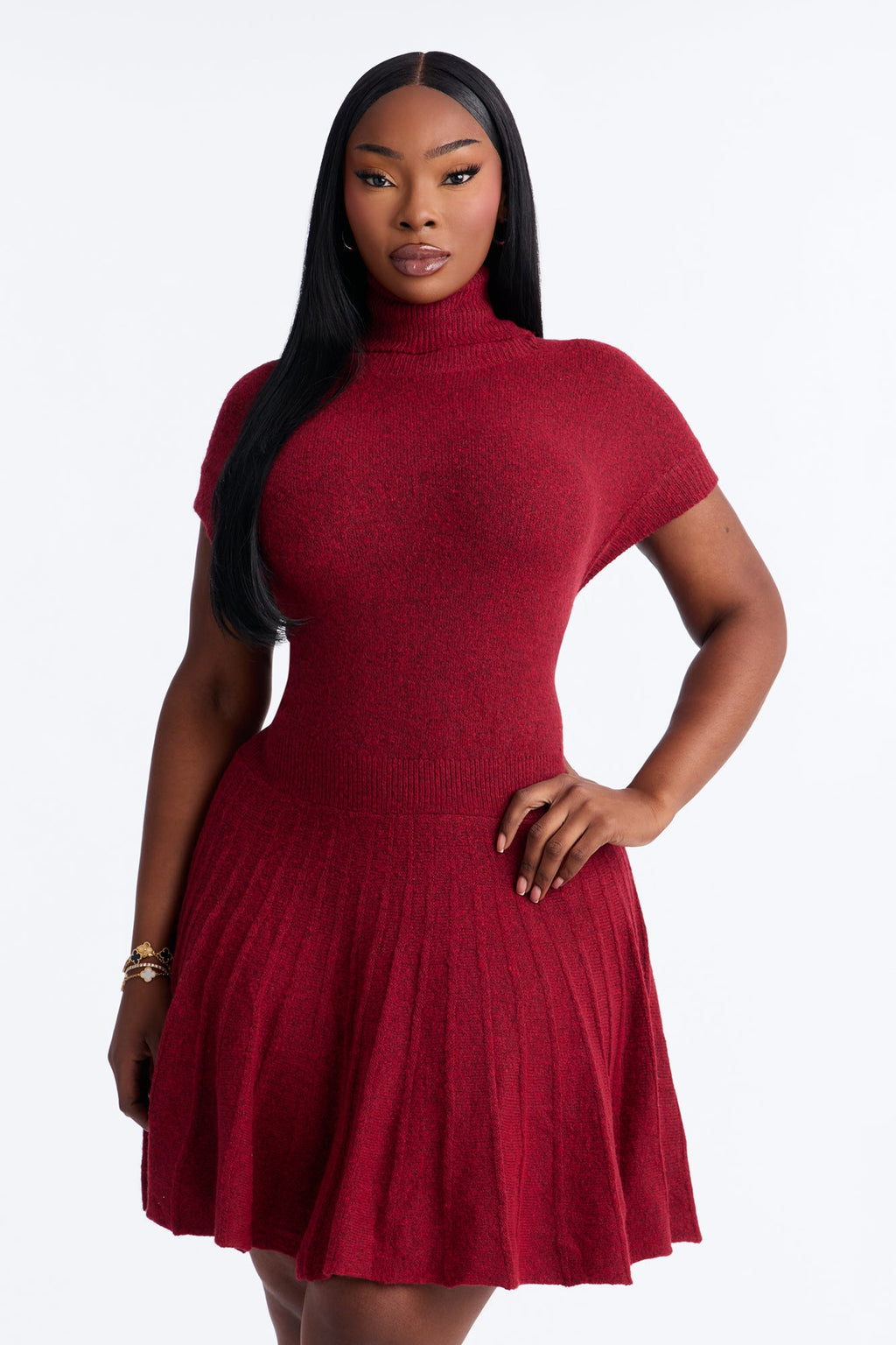 Hazel Turtle Neck Sweater Mini Dress - Burgundy