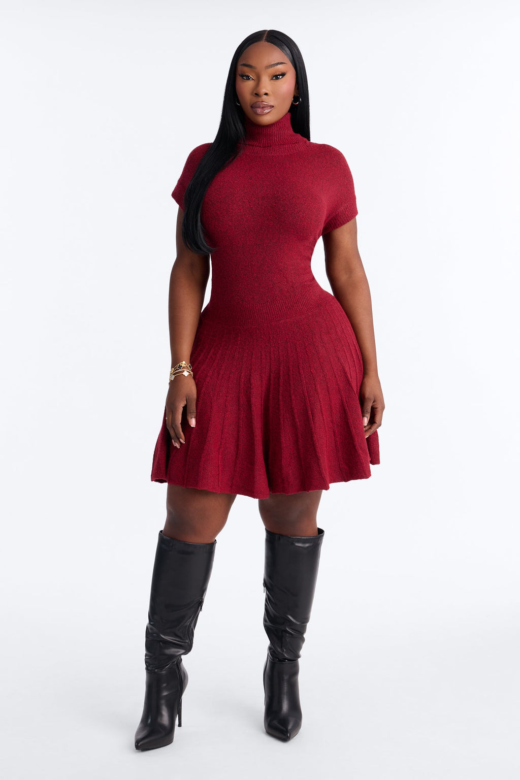 Hazel Turtle Neck Sweater Mini Dress - Burgundy