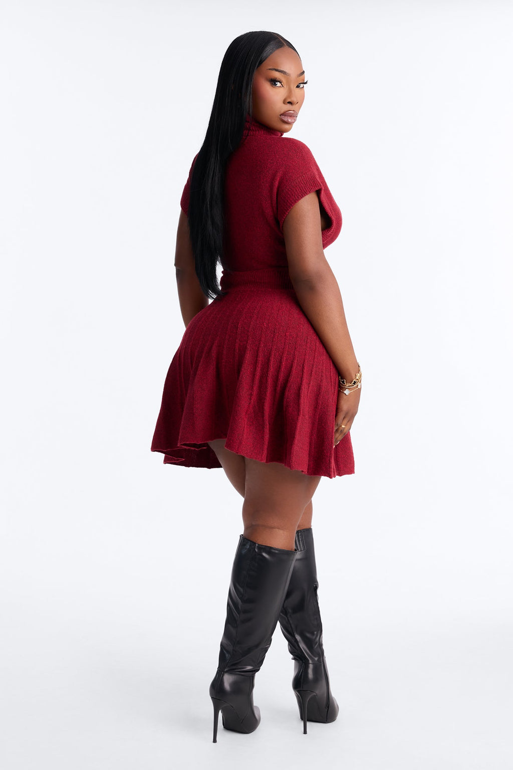 Hazel Turtle Neck Sweater Mini Dress - Burgundy