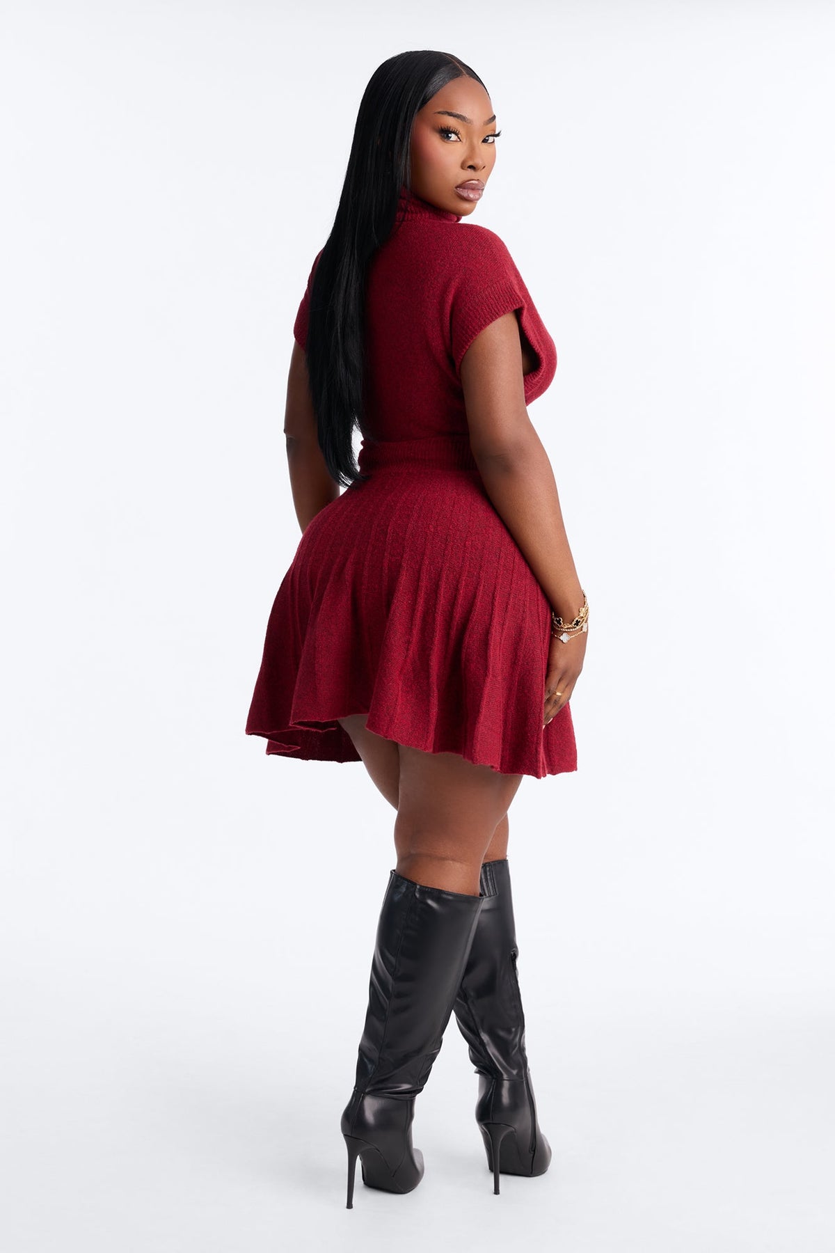 Hazel Turtle Neck Sweater Mini Dress - Burgundy