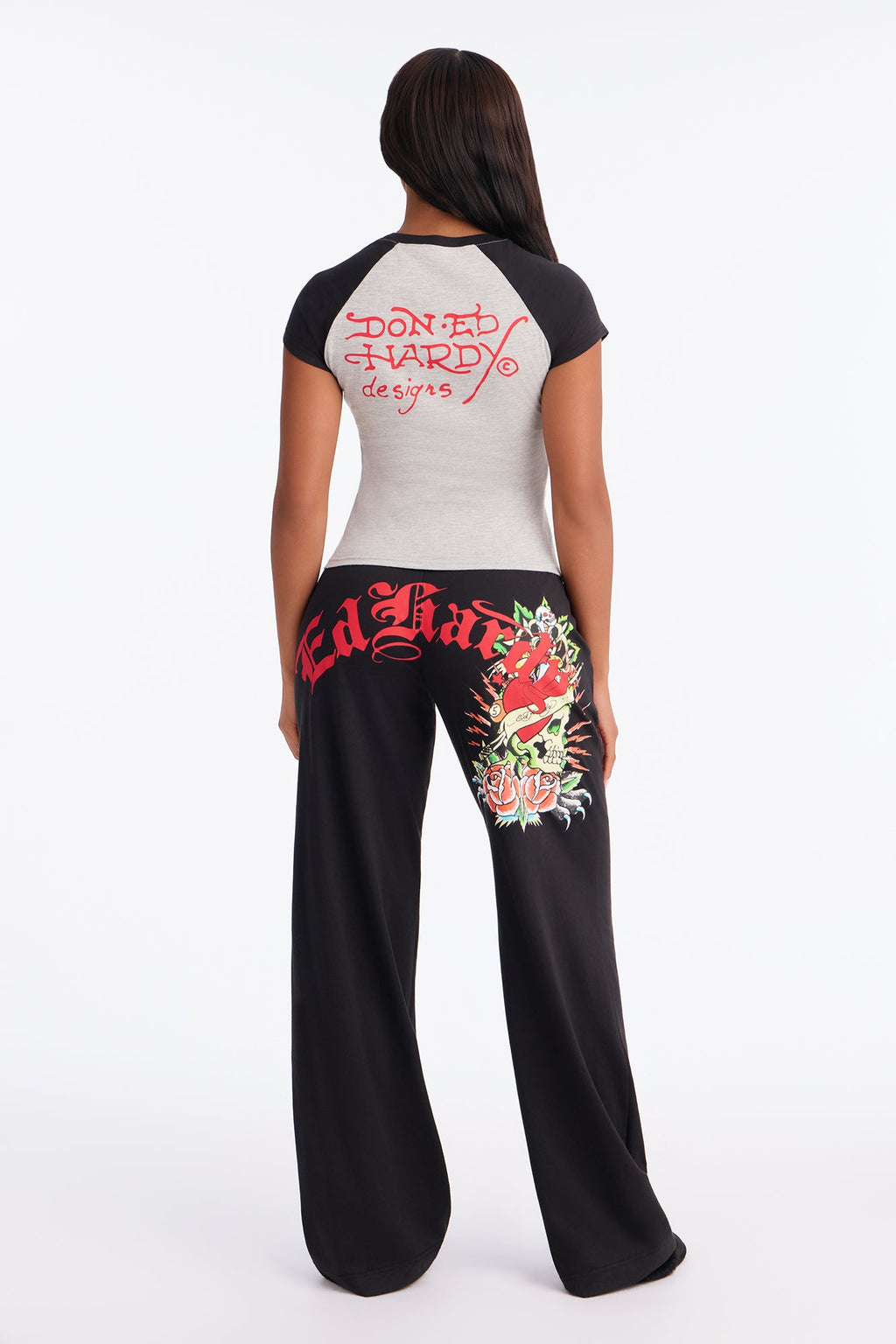 Ed Hardy Floral Sacred Heart PJ Pant Set - Grey