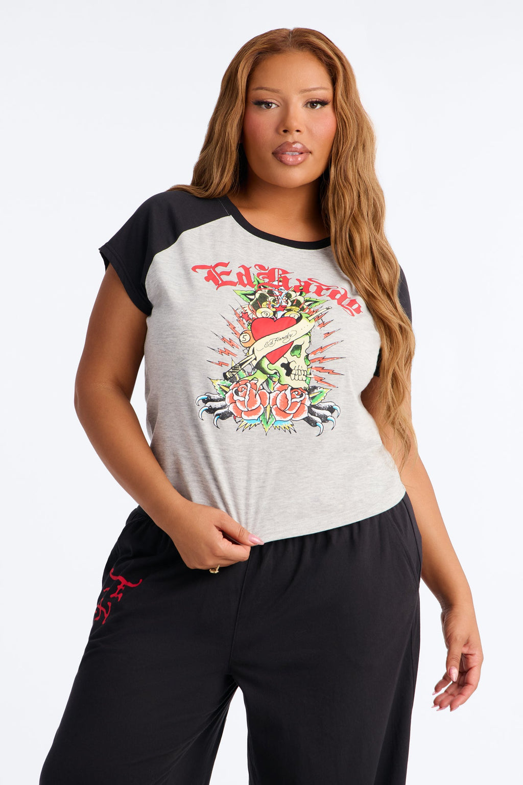 Ed Hardy Floral Sacred Heart PJ Pant Set - Grey