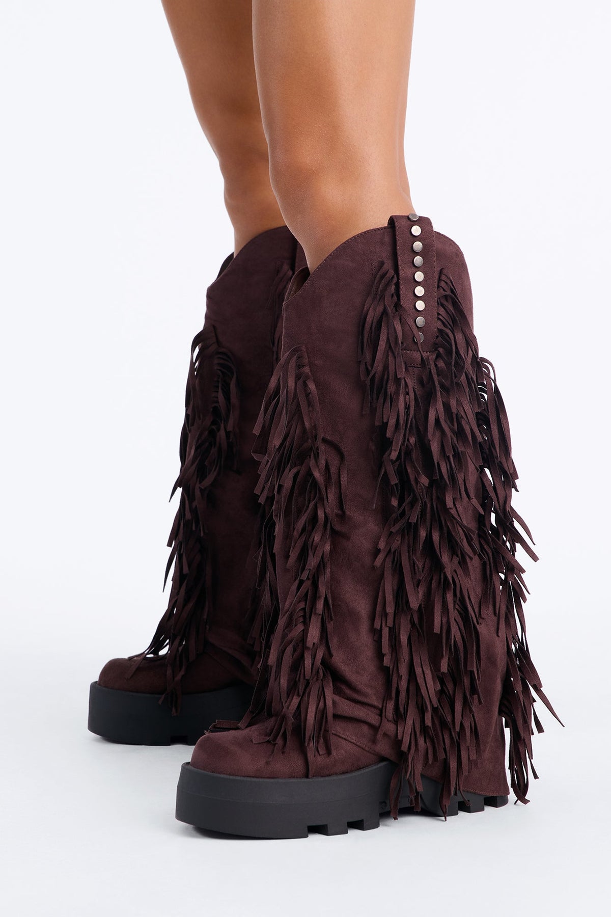 Ember Fringe Knee High Boots - Chocolate