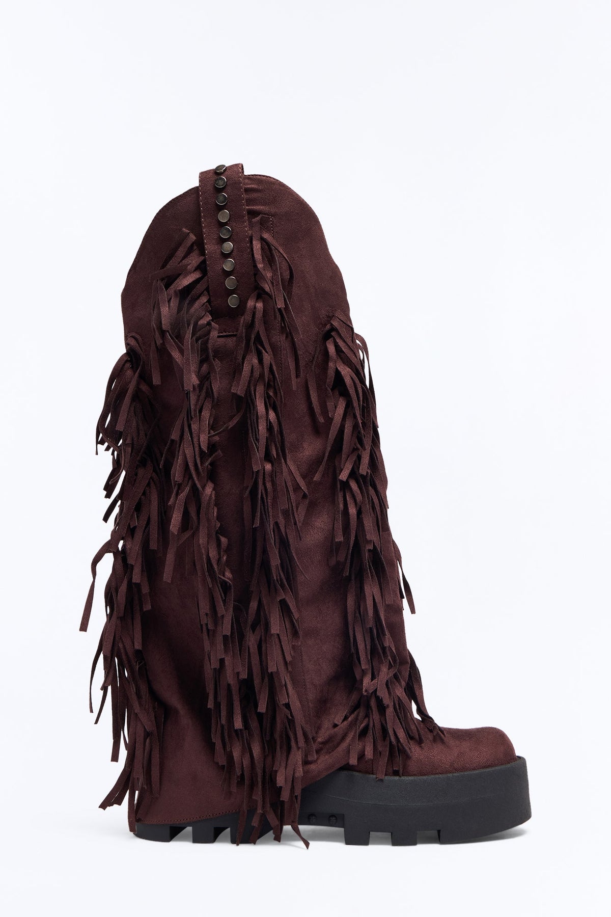 Ember Fringe Knee High Boots - Chocolate