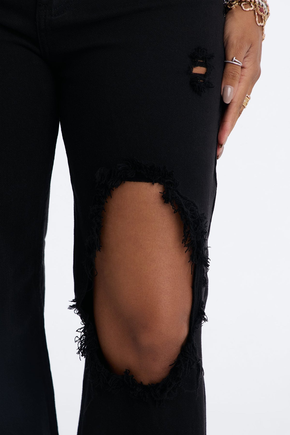 100% Certified High Rise Ripped Wide Leg Jeans - Black