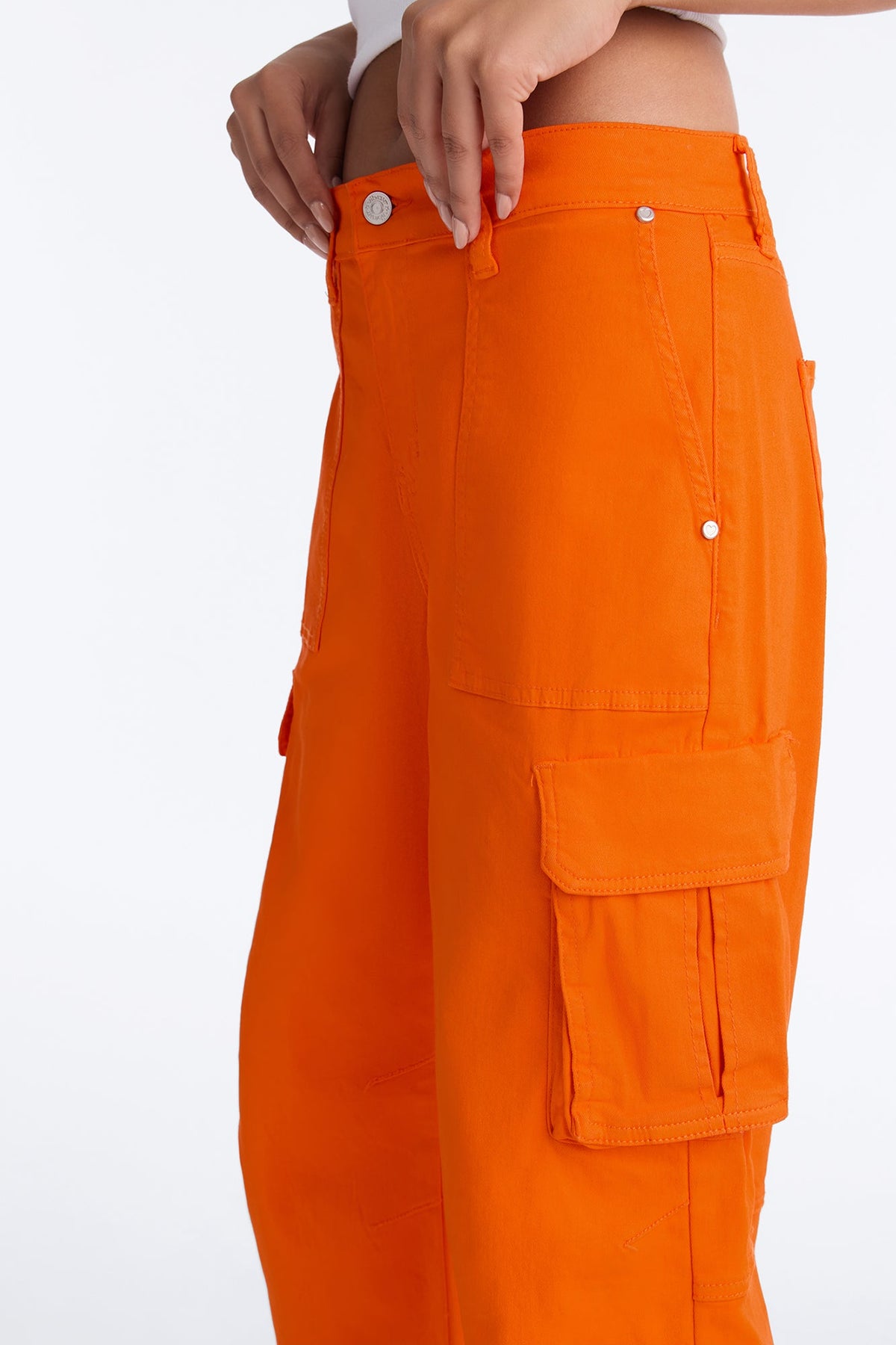 End The Games Stretch High Rise Cargo Jeans - Orange