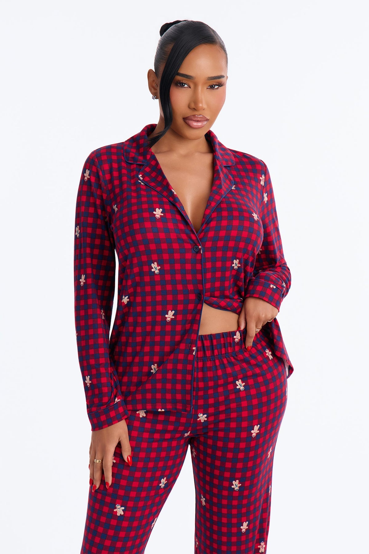 Jolly Gingerbread PJ Pant Set - Red/combo