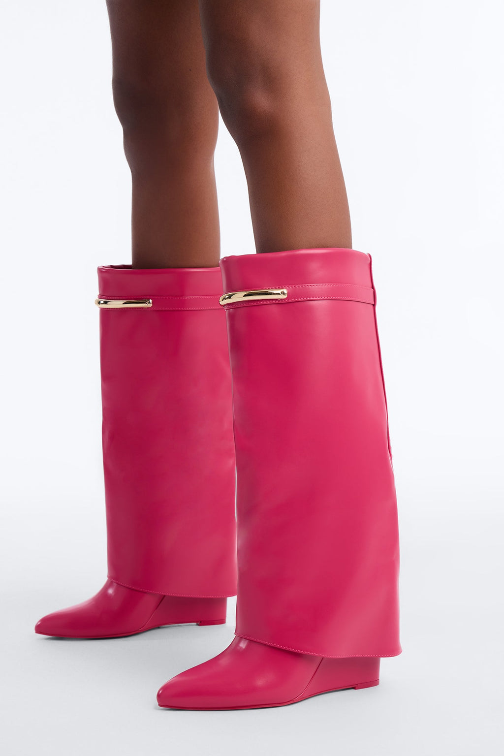Right Move Overlay Heeled Boots - Fuchsia