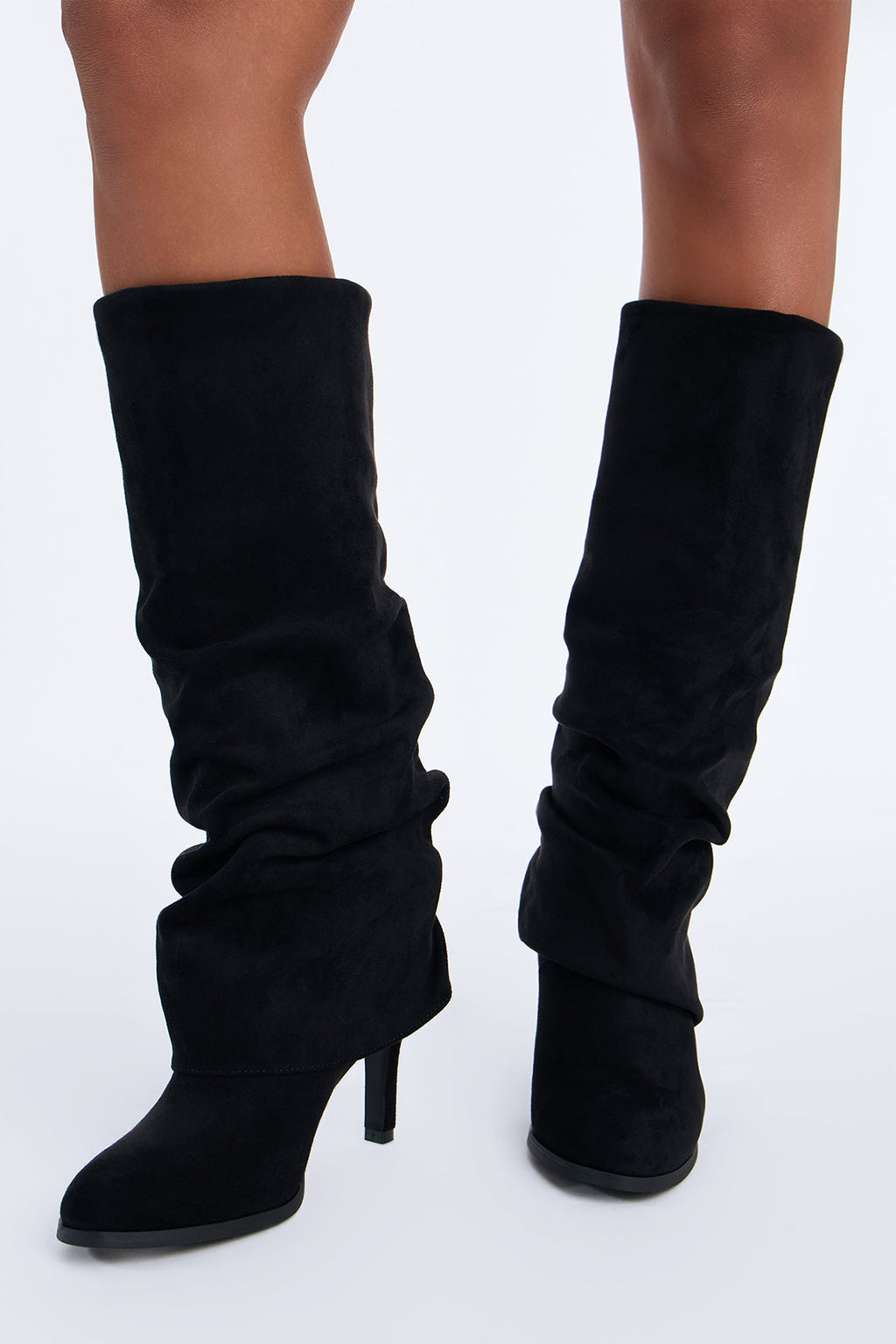 Play It Right Ruched Overlay Heeled Boots - Black