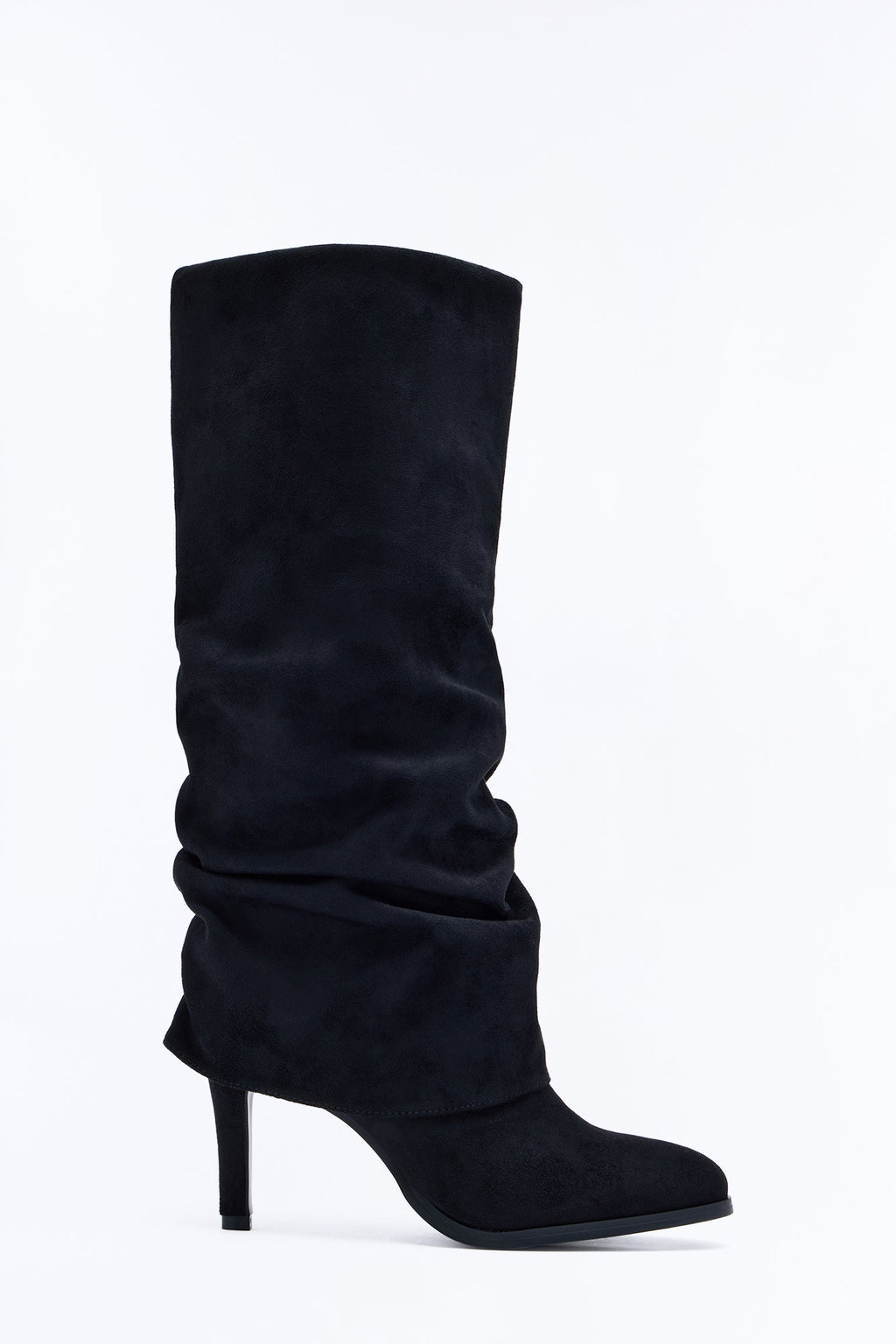 Play It Right Ruched Overlay Heeled Boots - Black