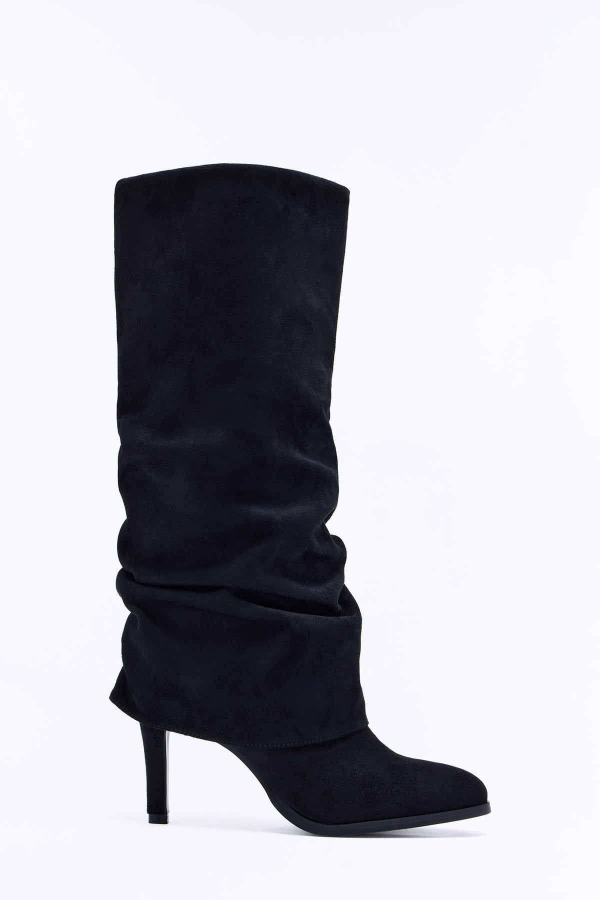 Play It Right Ruched Overlay Heeled Boots - Black