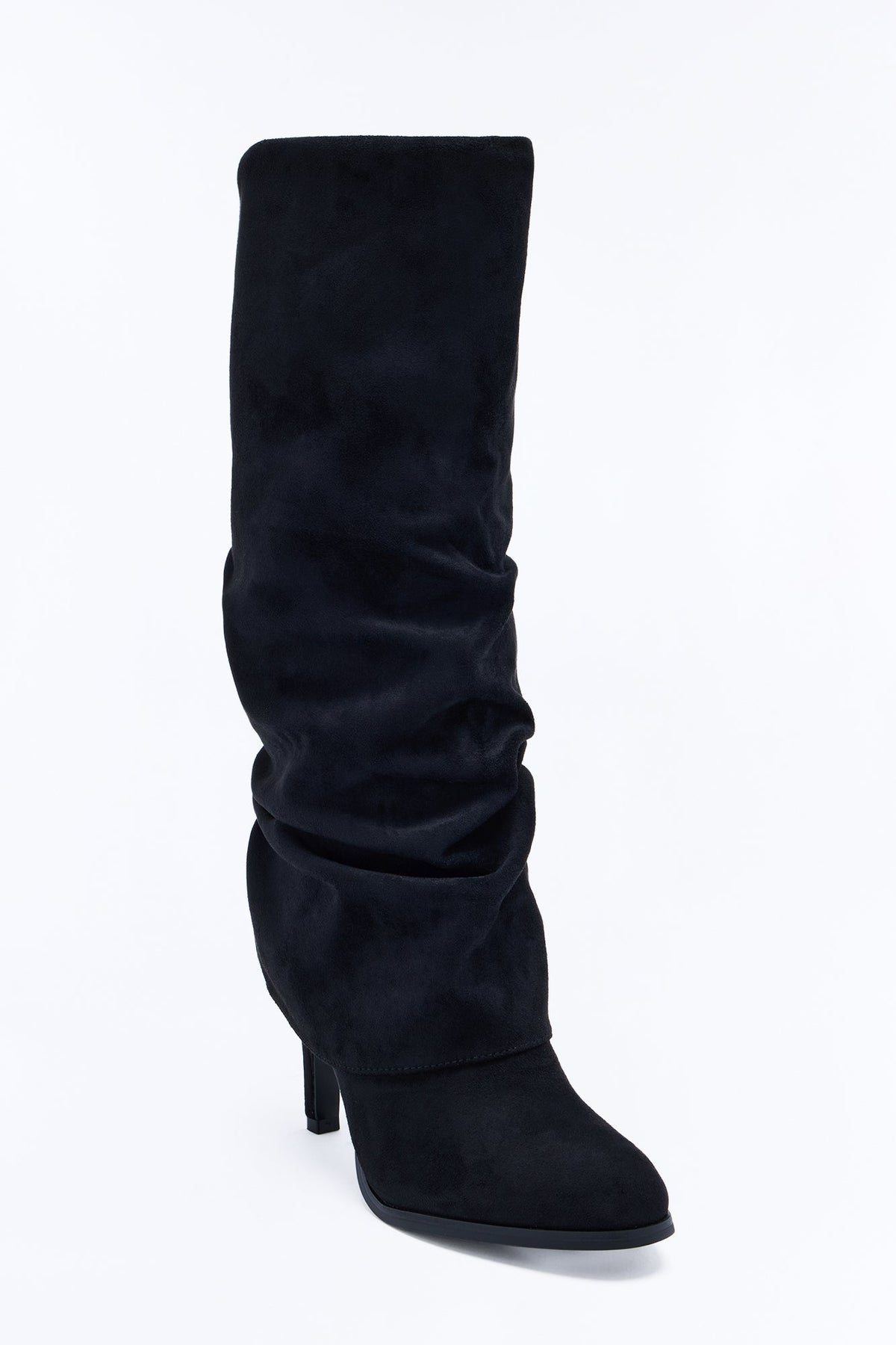 Play It Right Ruched Overlay Heeled Boots - Black
