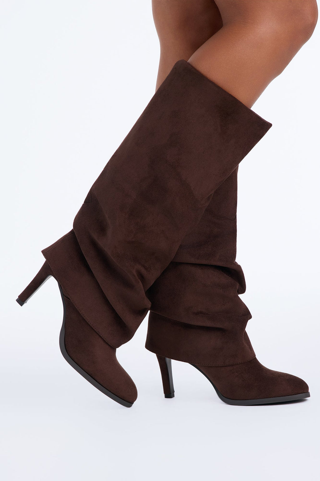Play It Right Ruched Overlay Heeled Boots - Brown Combo