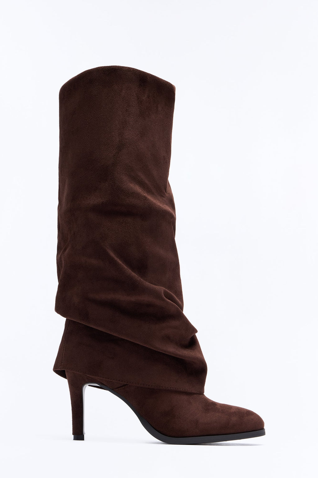 Play It Right Ruched Overlay Heeled Boots - Brown Combo
