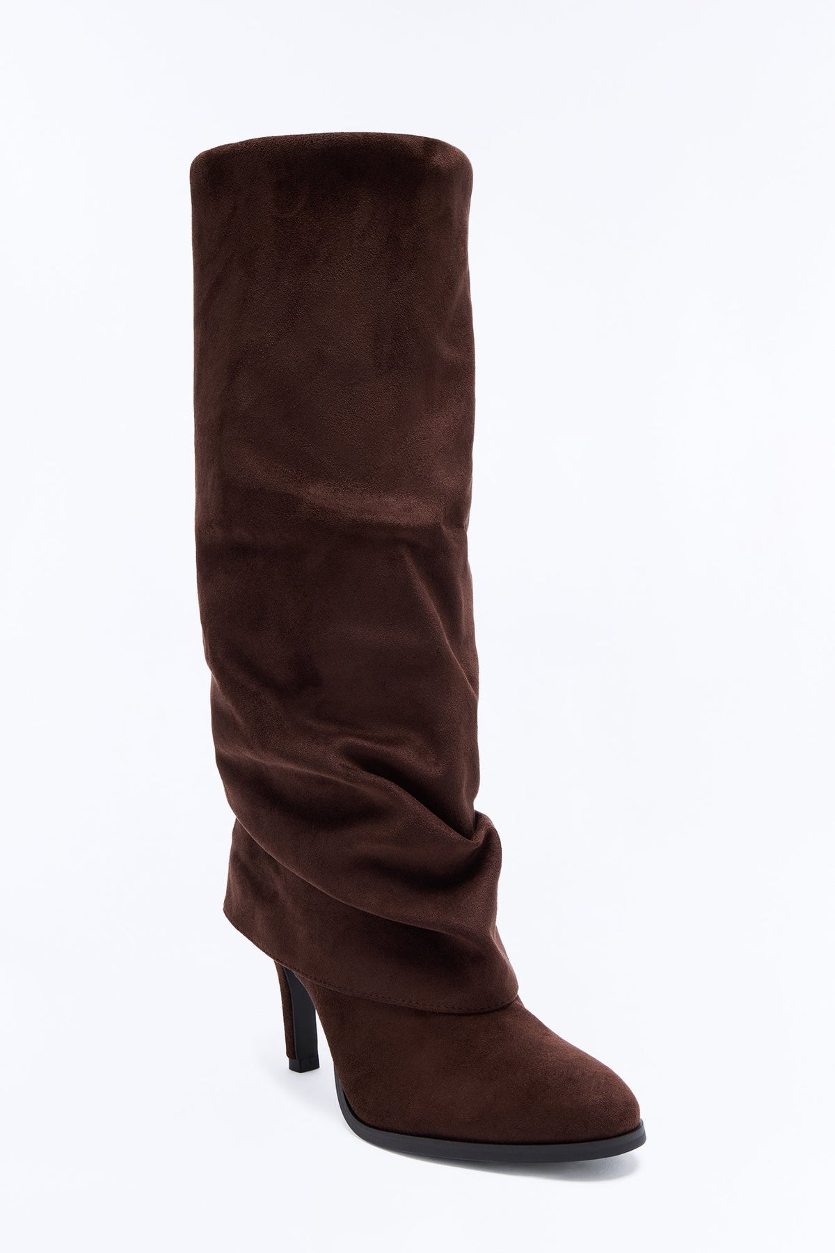 Play It Right Ruched Overlay Heeled Boots - Brown Combo