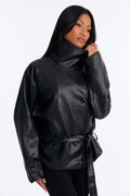Let It Rain Faux Leather Short Trench - Black