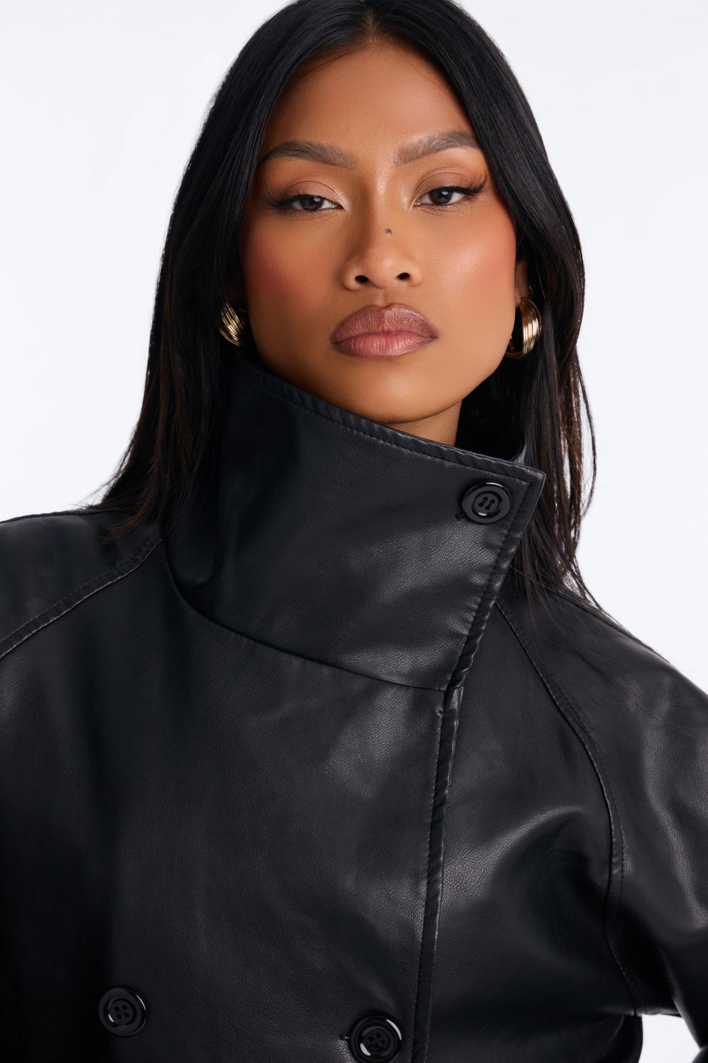 Let It Rain Faux Leather Short Trench - Black