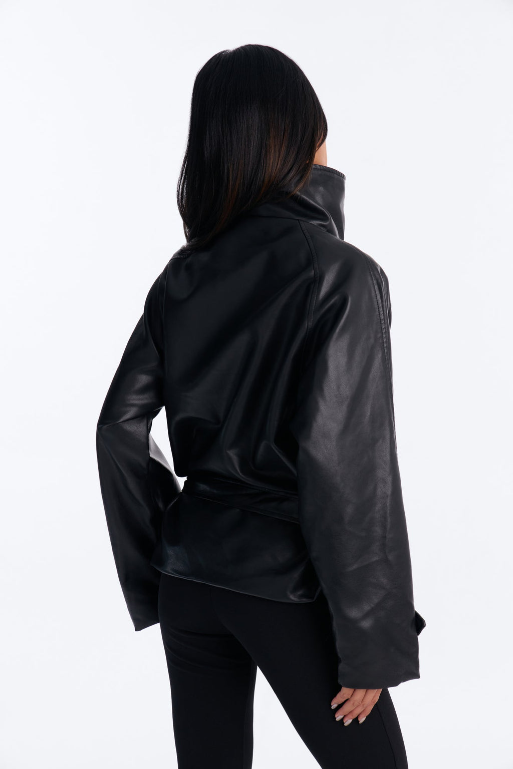 Let It Rain Faux Leather Short Trench - Black