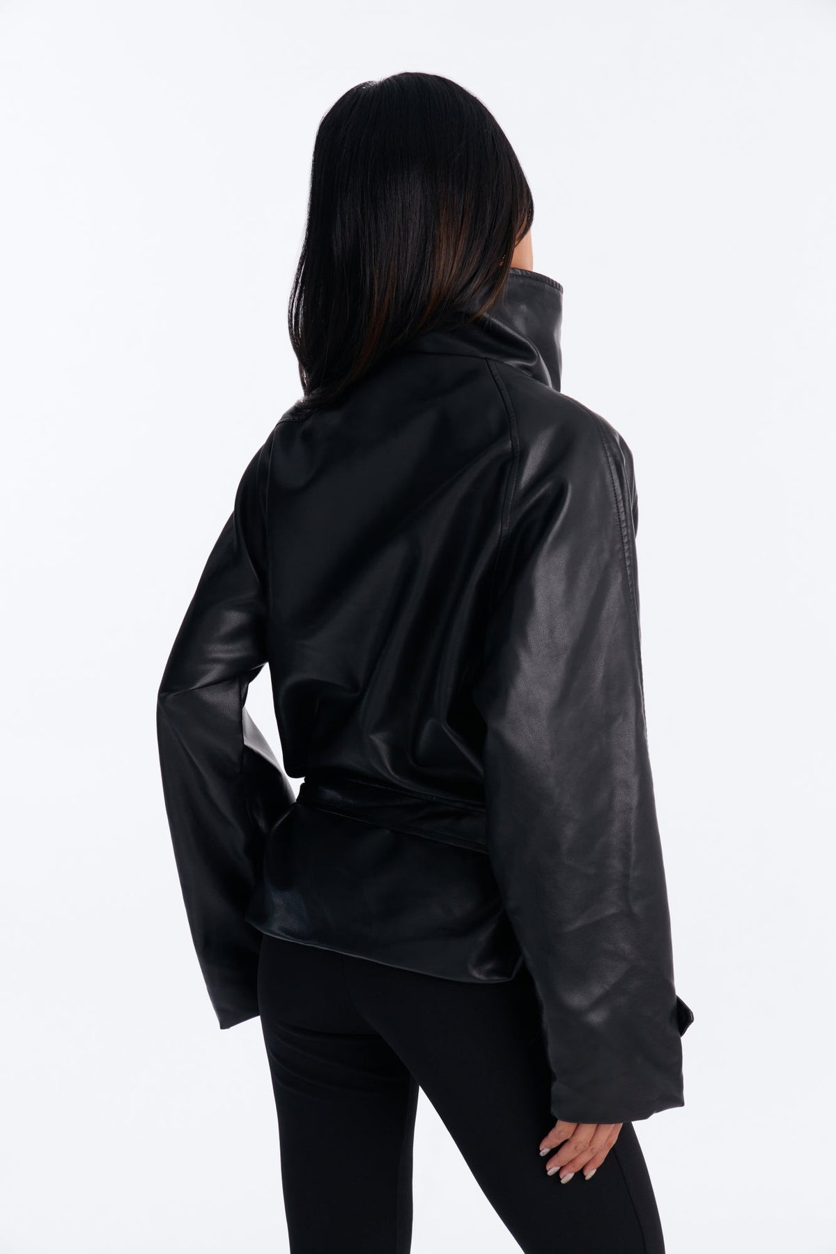 Let It Rain Faux Leather Short Trench - Black